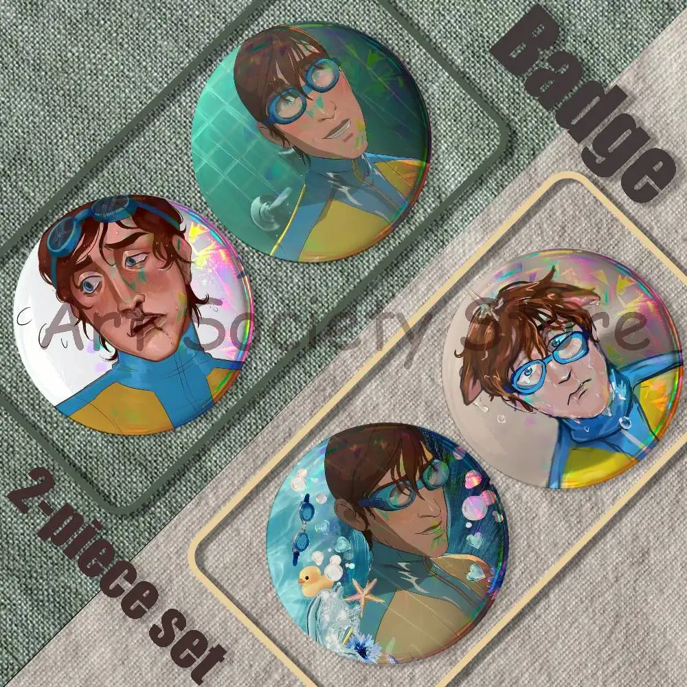 W-Waterboy Dispatch Brooches For Backpack Accessories 25,32,44,58,75mm Round Enamel Pins 2-piece Set Cartoon Anime Badge
