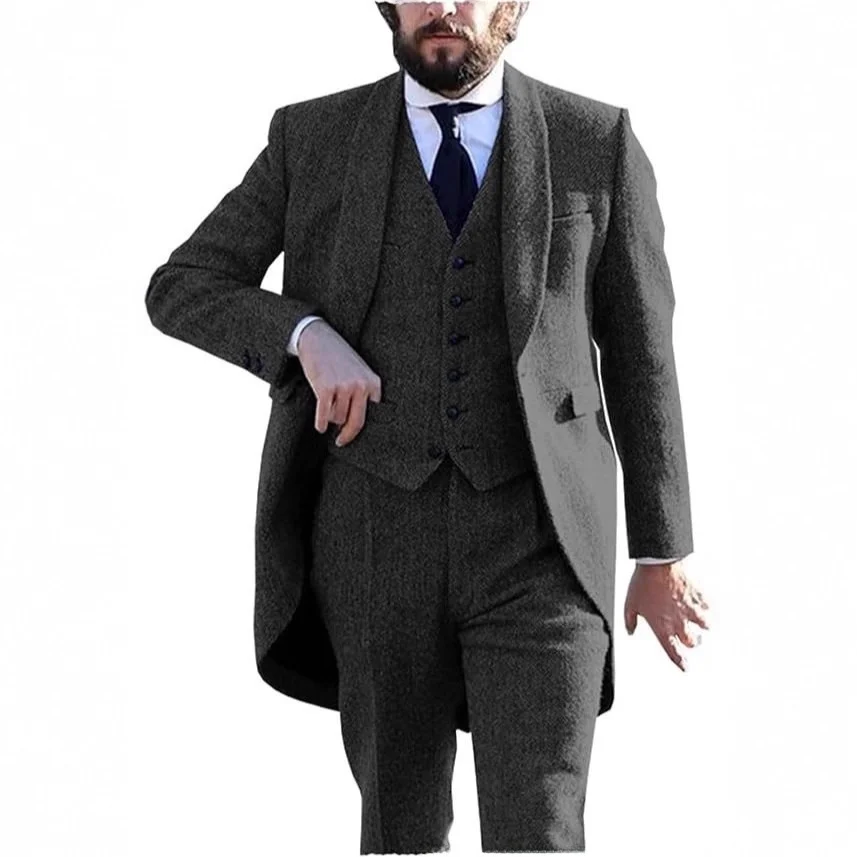 

Мужской костюм-тройка для свадьбы: модный приталенный смокинг с узором, ультратонкий, из шерстяного материала, для весны и осени