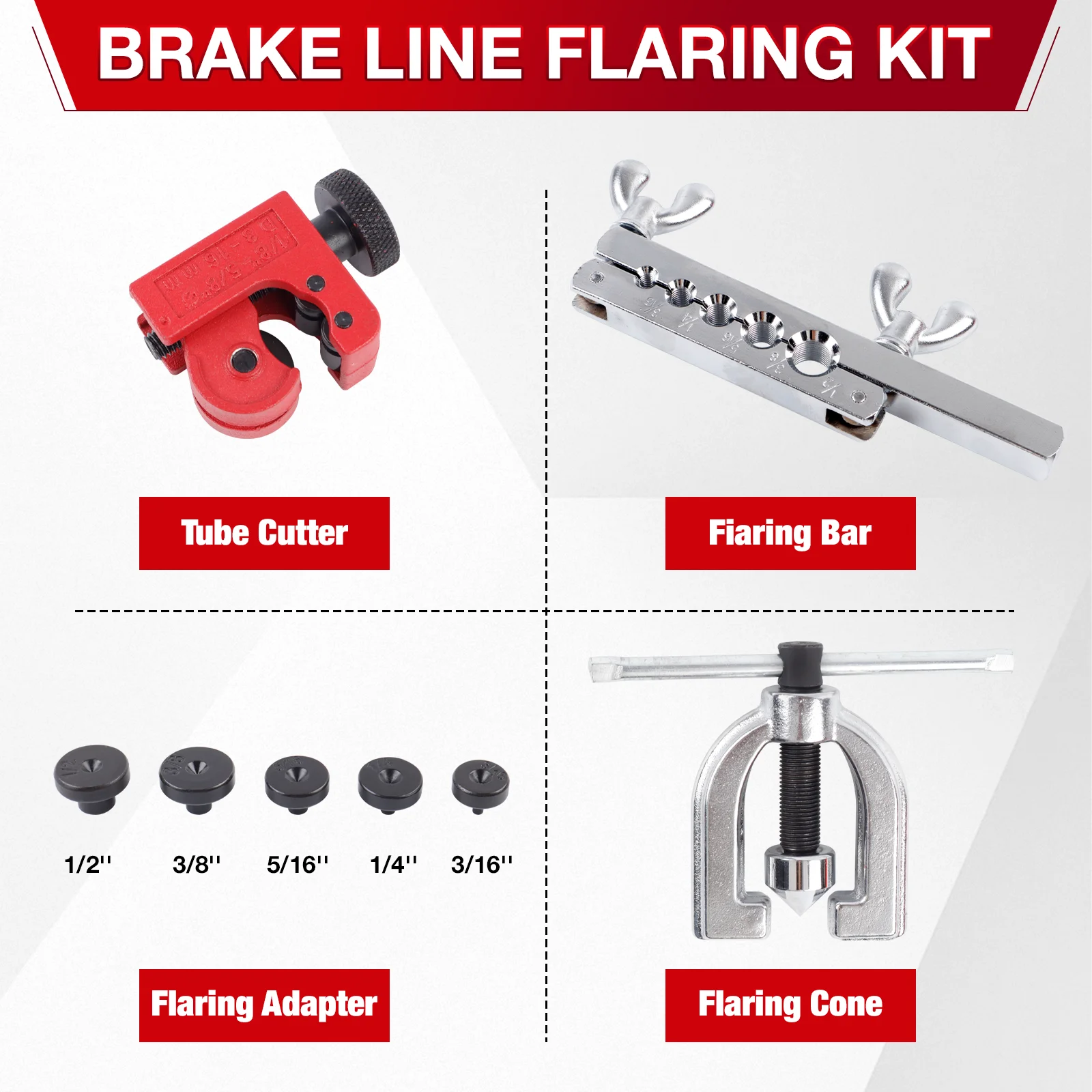 Brake Pipe Double & Single Flaring Tool Kit with Pipe Cutter for Copper Aluminum Brake Pipe Repair