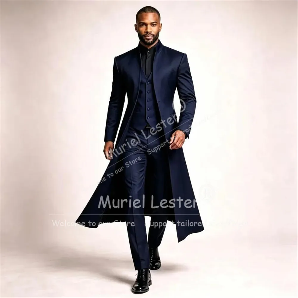 Man Elegant African Solid Suit For Wedding Stand Collar Prom Blazer Long Customized 3 Piece Sets Groom Tuxedo Male Clothing 2026