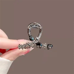 Black Alloy Rhinestone Hair Clip Crystal Flower Claw Clip For Women Half Updo Wedding Party Accessory Gift