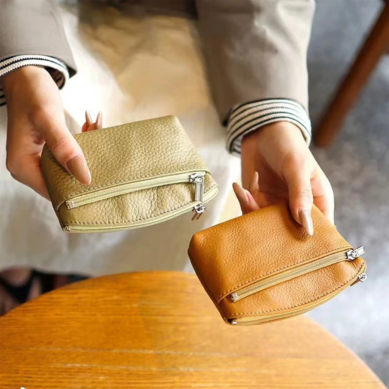 

New Women's Genuine Leather Coin Purse Female Wallets Custom Gifts Girls Zipper Coin Purses Children Storage Pocket Bags Pouch