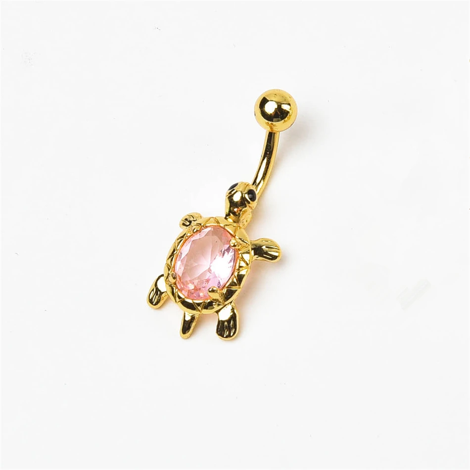 Bright Zircon Turtle Belly Button Ring 14G Stainless Steel Navel Piercing Jewelry Women Body Jewelry Nombril Beach Accessories