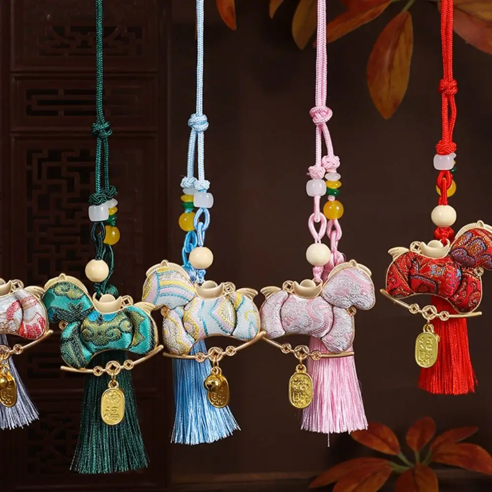 Chinese Style Pony Embroidered Pendant Satin Brocade New Year Horse Pendant Spring Festival Tassel Horse Hanging Decoration