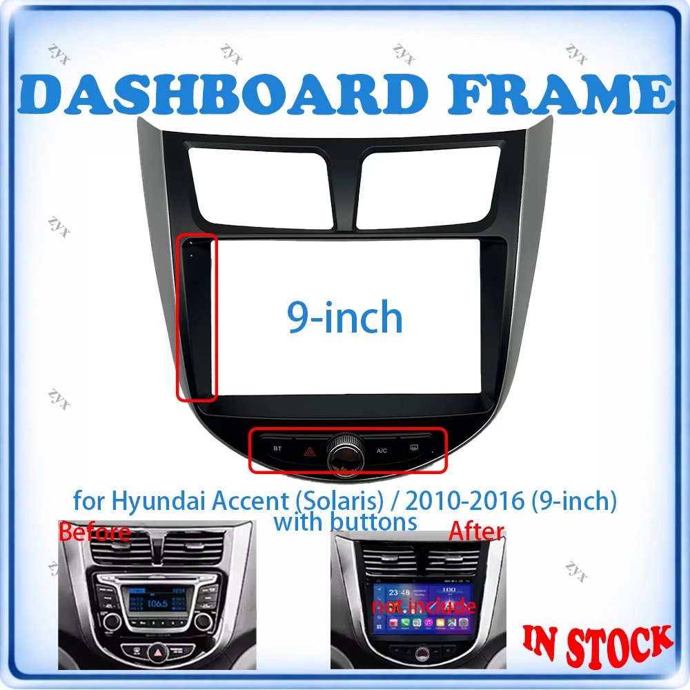 

Car Radio Fascia Frame For Hyundai Verna Accent 2010-2016 9 inch with Buttons Wiring Harness Power Cable Car Accessories P & P