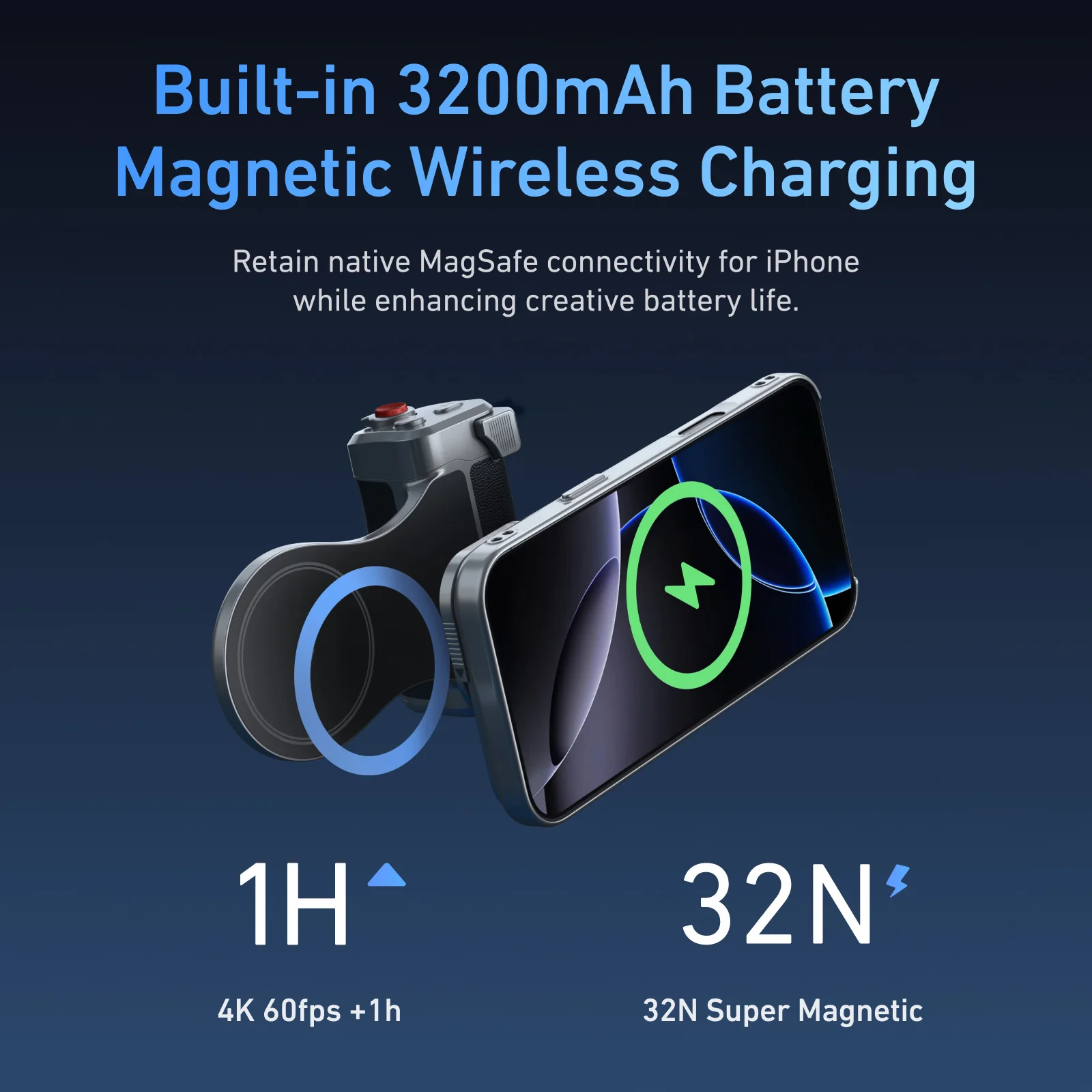 مجموعة قبضة رئيسي من TELESIN لهاتف iPhone 17 Pro Pro Max قبضة كاميرا الهاتف المغناطيسي بقدرة 3200 مللي أمبير في الساعة حامل تبريد للشحن اللاسلكي