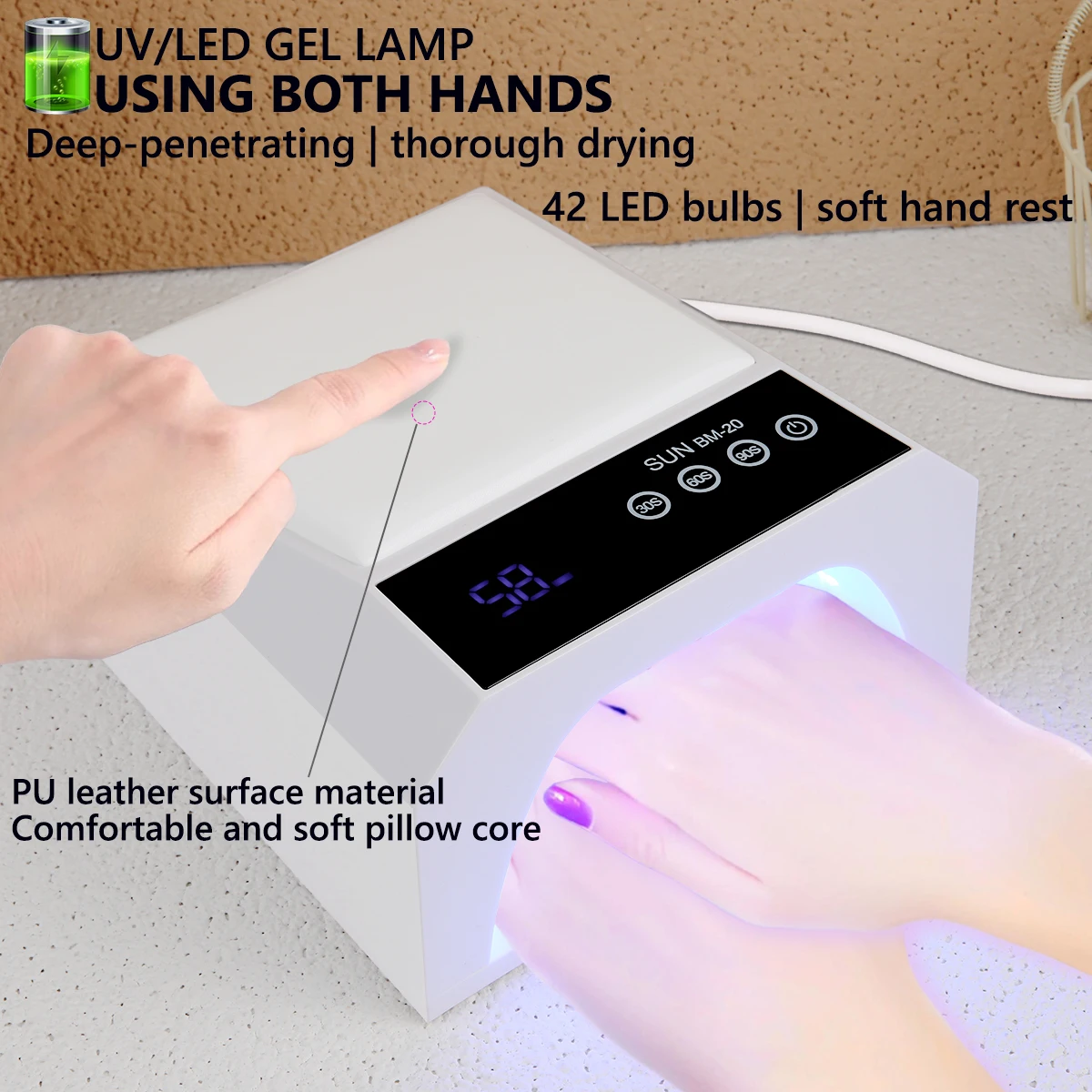 مصباح أظافر LED بالأشعة فوق البنفسجية احترافي 42 مصباح LED مجفف أظافر مع 3 إعدادات للمؤقت مصباح مانيكير قابل لإعادة الشحن لعلاج جميع جل الأظافر