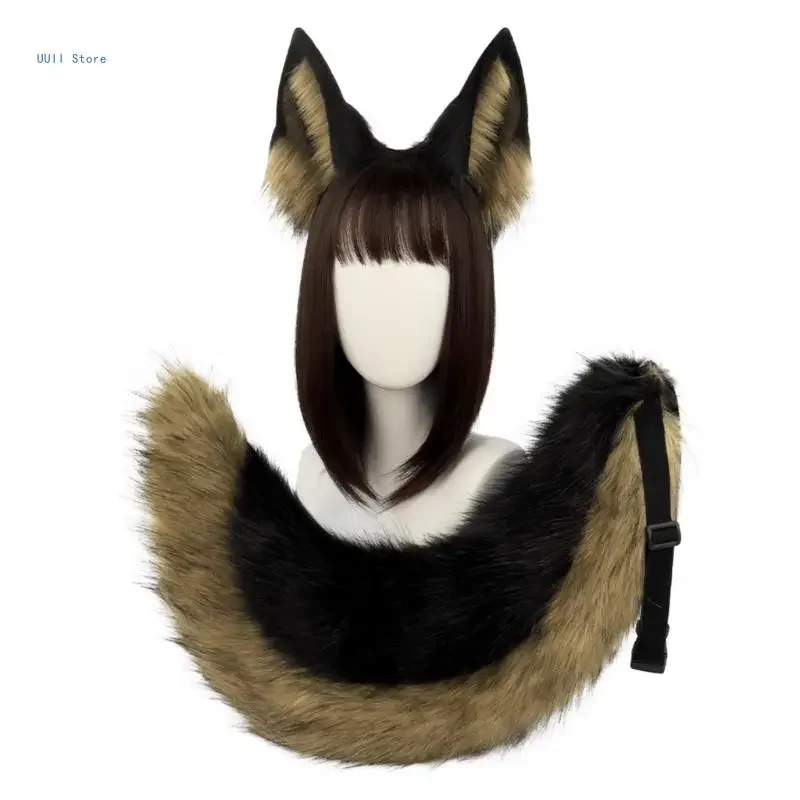 Wolf Dog Costume Accessories for Girl Halloween, Animal Ears Headband, Long Tail