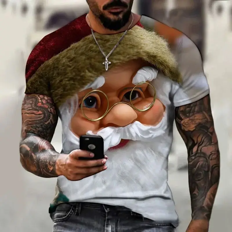 

Summer Men Fun Santa Claus T-Shirt Fashion 3d Printed T-Shirt O Collar Short Sleeve Casual Loose Festive Street Plus Size Top