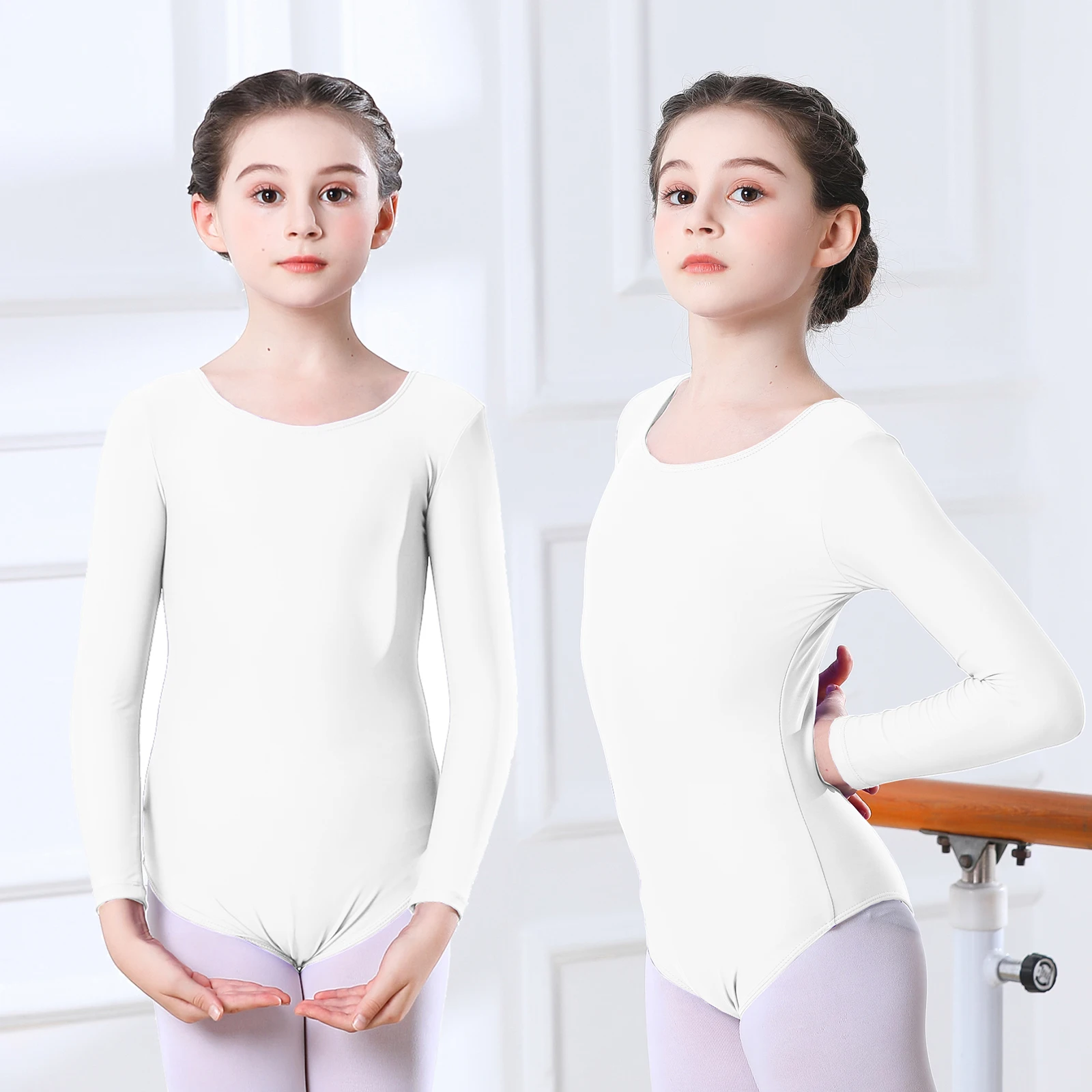 

Kids Girls Ballet Leotards Gymnastics Costume Long Sleeve Solid Color Dance Leotard Bodysuit Ballet Dress Dance Training Wear