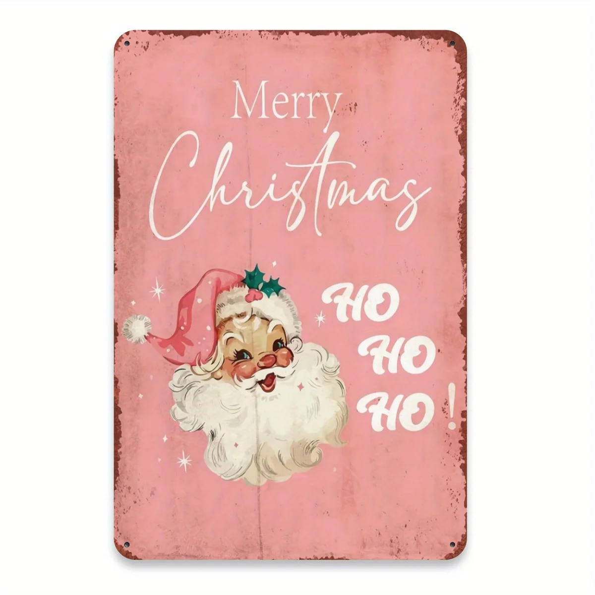 Vintage Pink Santa Claus Metal Tin Sign - Merry Christmas 8x12 Inch, Rustic Home & Coffee Shop Wall Decor, Distressed Holiday