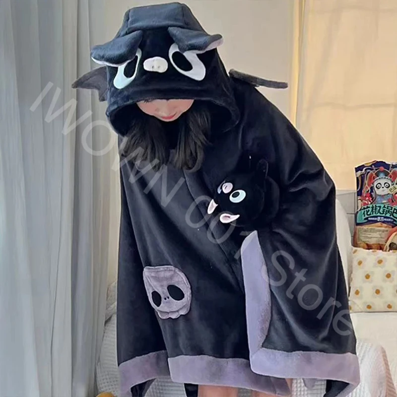 Cartoon Bat Plush Pajamas Robe Anime Coral Flannel Pajamas Winter Long Sleeve Pajamas Halloween Party Vampire Cosplay Costume