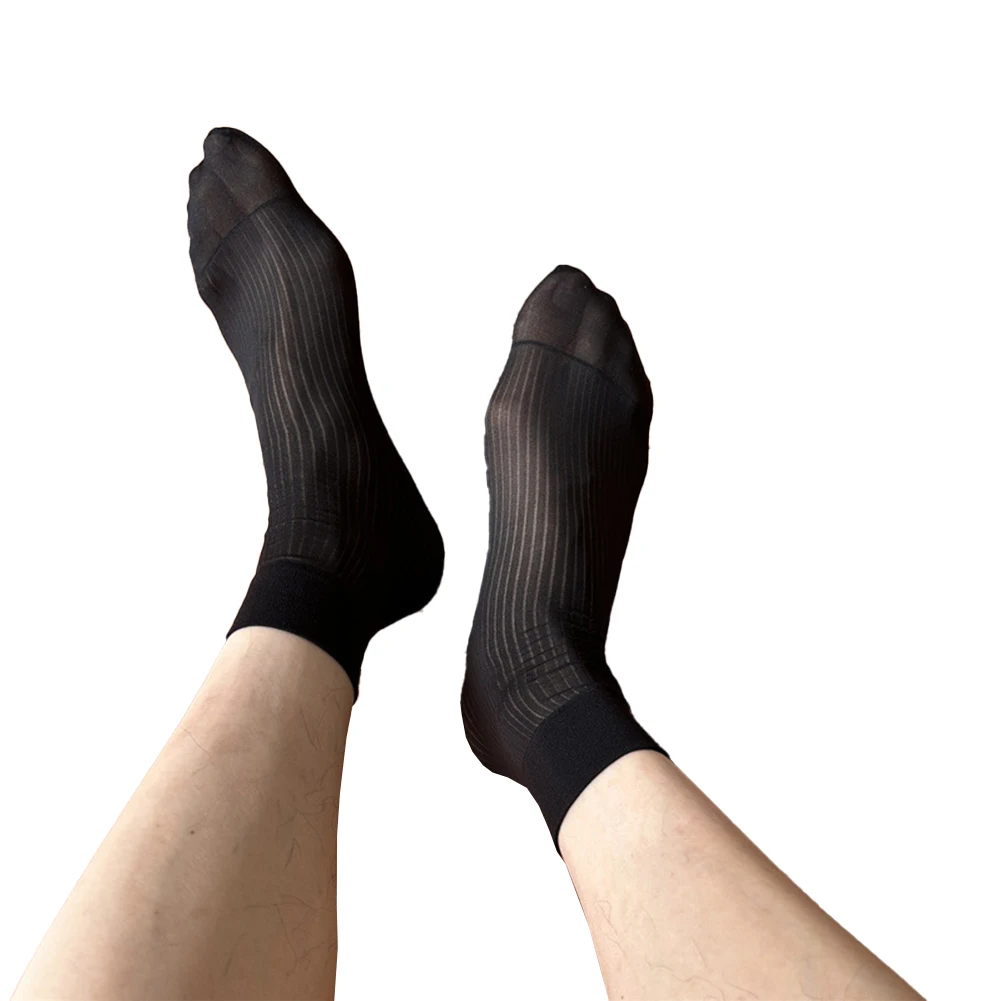 Breathable Business Silky Mens Striped Socks Breathable Business Black Dress Tube Socks Male Navy Blue Nylon Sheer Stockings