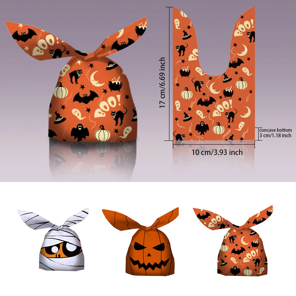 Bolsa de dulces de Halloween para niños, embalaje de oreja de conejo, Calavera, calabaza, bolsas de plástico, caja de aperitivos, decoración de fiesta