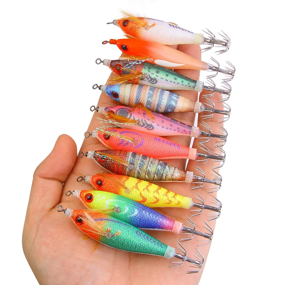 Señuelos luminosos horizontales para calamar – 8 cm con anzuelos chapados