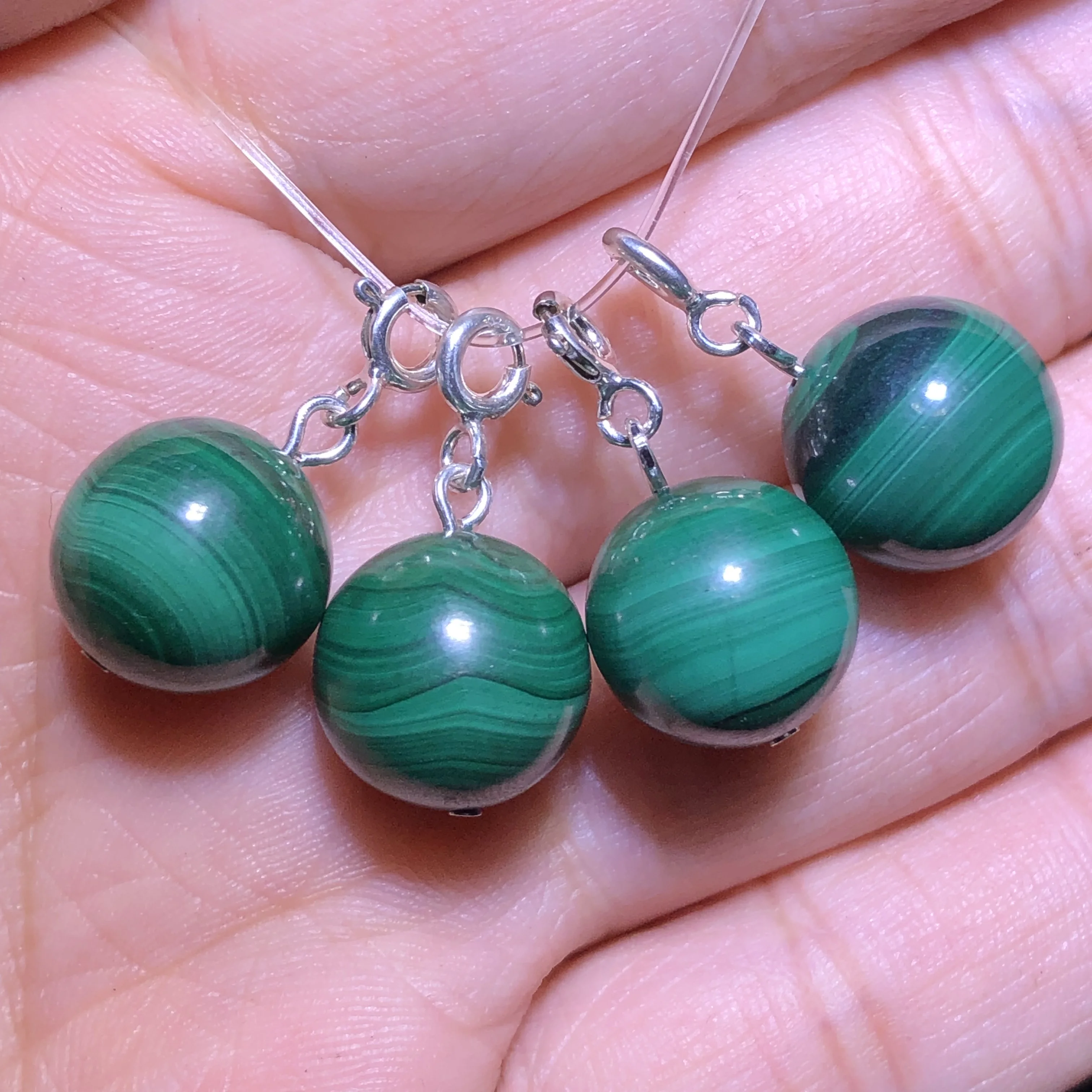 

1 Pc Fengbaowu Natural Malachite Sphere Pendant 12MM Beads 925 Sterling Silver Reiki Healing Stone Jewelry Gift For Women Men