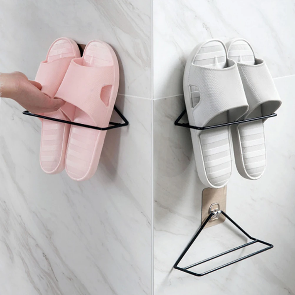 

2pcs Wall Mounted Shoe Rack Shoes Storage Shelf Iron Holder Slippers Organizer Door Hangers Space Saver Safe Easy