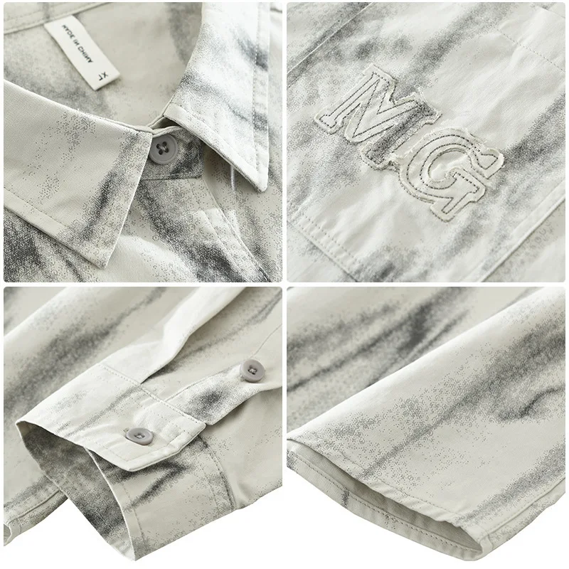 

Korean Fashion Men Long Sleeve Printed Shirts Spring New Man Shirts Youth Streetwear Pure Cotton Comfort Top Lapel Casual Shirts