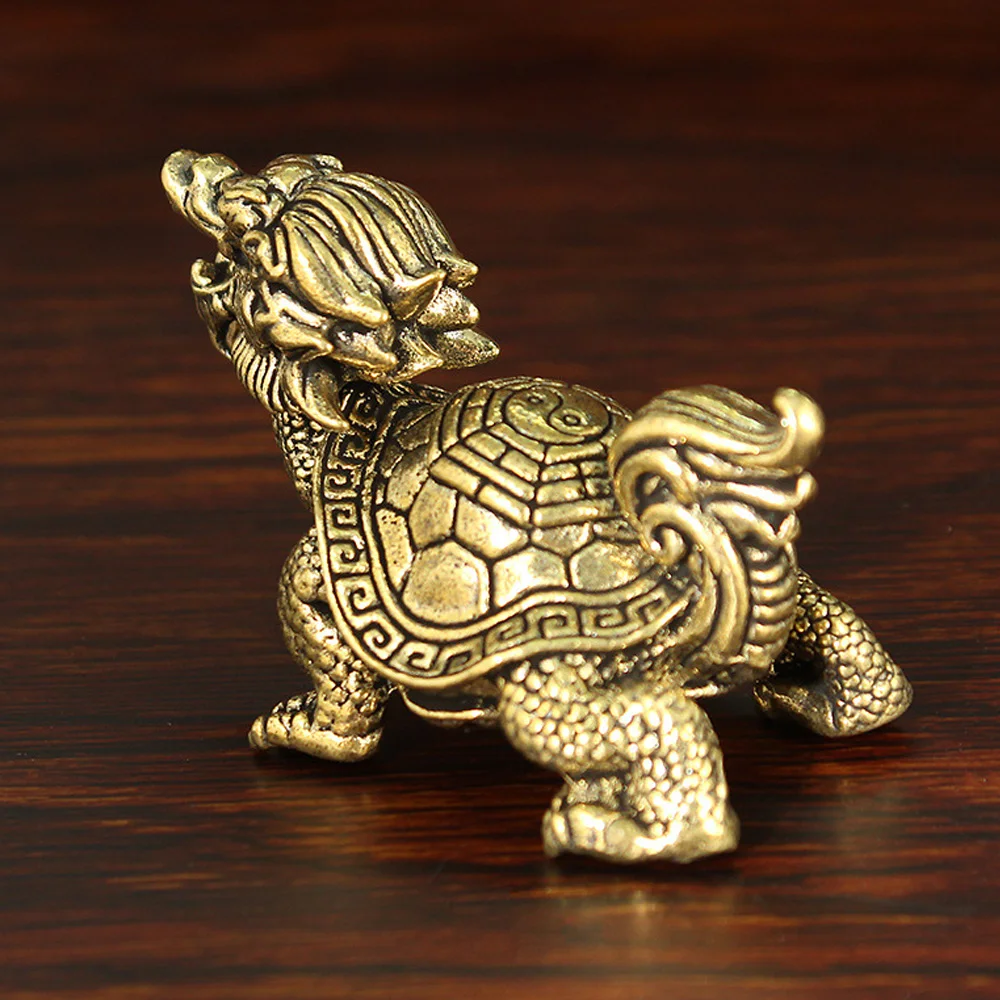 Brass Dragon Turtle Statue Chinese Bagua Feng Shui Ornament Wealth Good Lucky Prosperity Collectibles Gift Home Decor