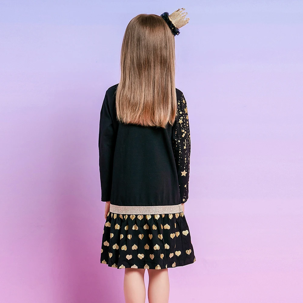 DXTON New Year Children Dress Sequined Elk Kids Dresses For Girls Star Print Long Sleeve Winter Toddler Cotton Dress Xmas Clothe