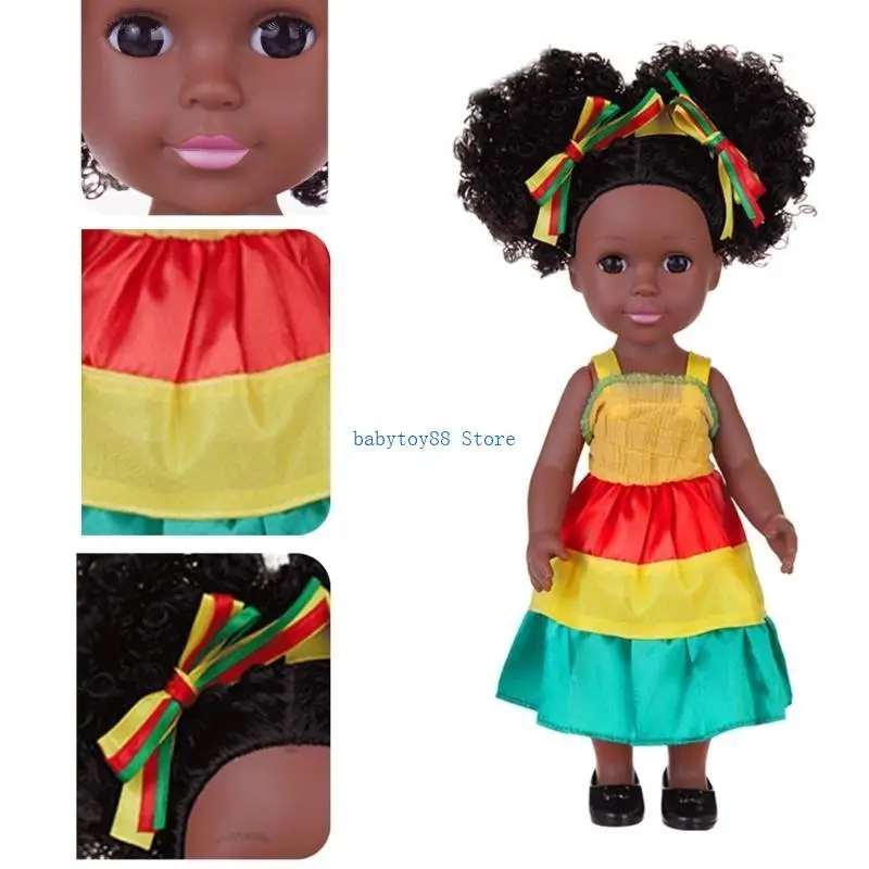 

Y4UD 35cm Life Like African Black Doll NurseryDecors Reborns Doll Kids Roleplaying Toy