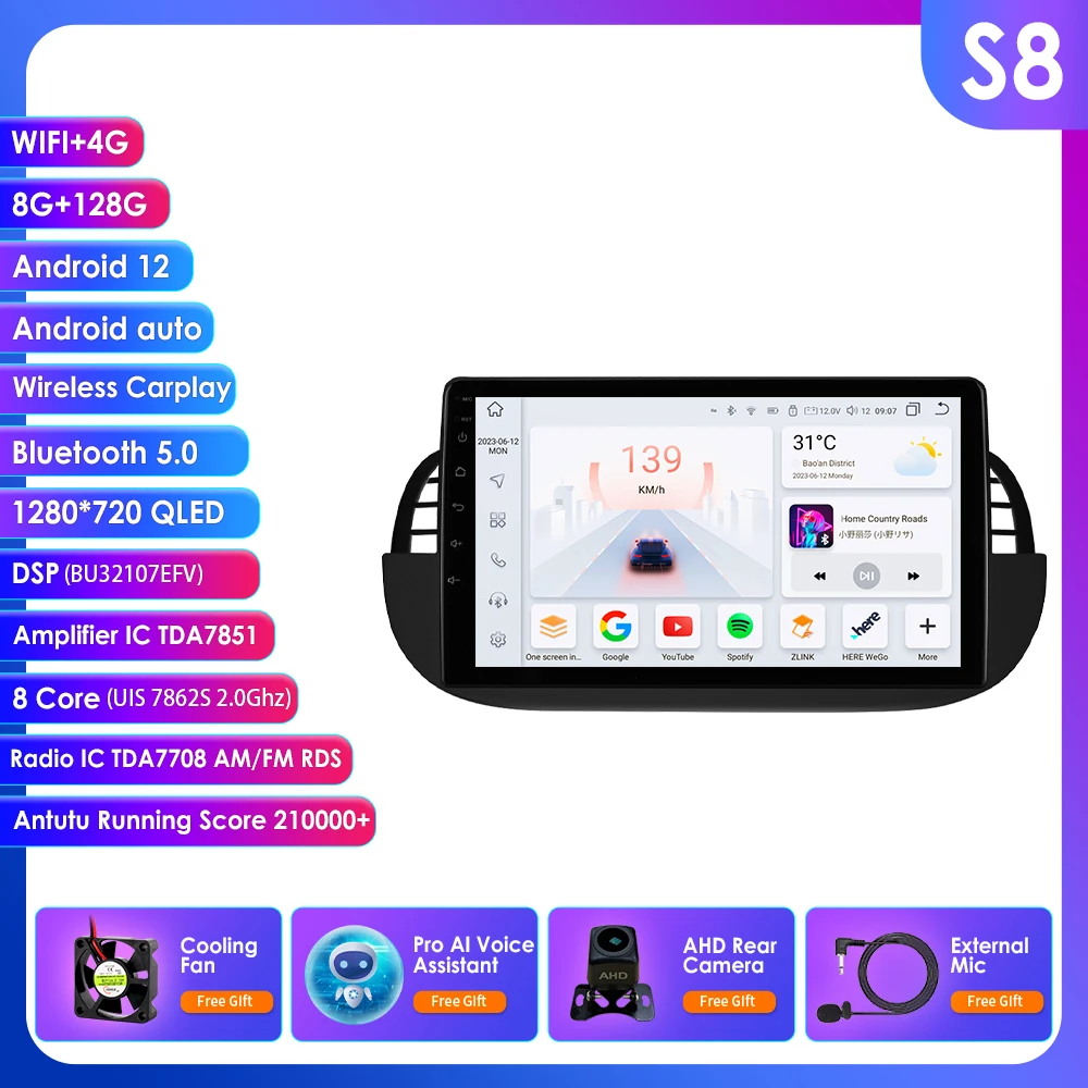 4G 8 Core Android Autoradio GPS Stereo Voor Fiat 500 2007-2014 Multimedia Video speler 2DIN autoradio DSP Carplay 7862 Head Unit
