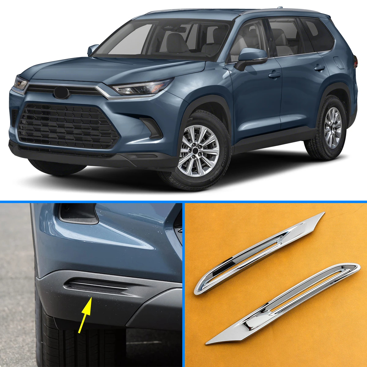 

Chrome Front Bumper Air Vent Cover Trims Stylish For Toyota Grand Highlander 2024-2026 Accessories