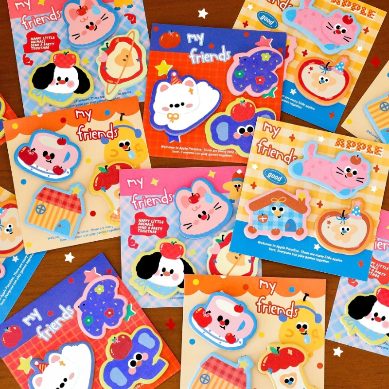 Cute Pet Combination Gift Sticky Notes Student Cartoon Multiple Handbook Decoration Stickers Message Memo Pad Kawai Stationery