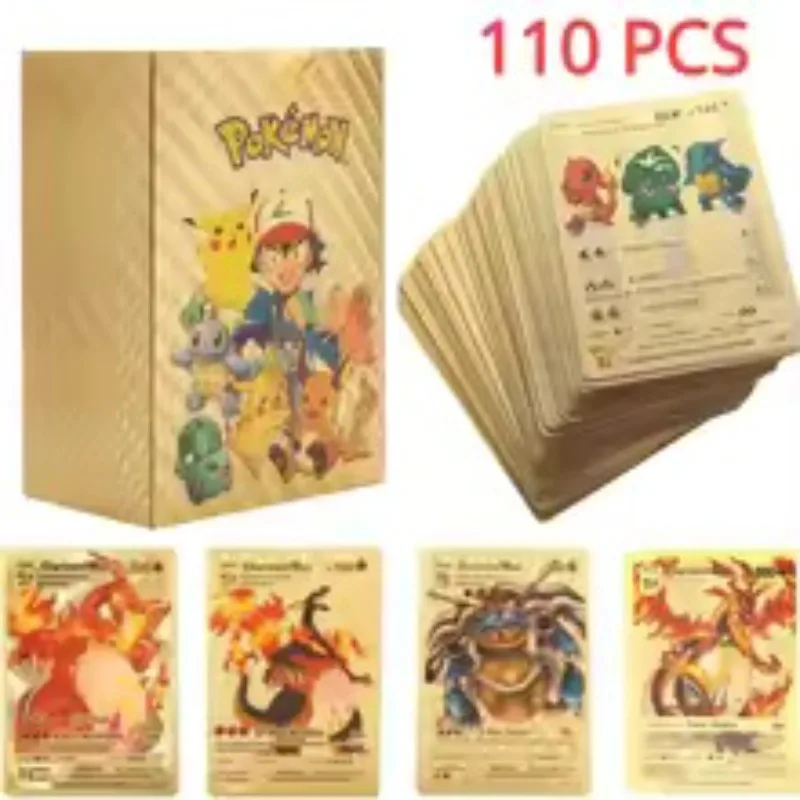 Tarjetas de papel de aluminio dorado de Pokémon, tarjetas VMAX GX en inglés, francés, español, alemán, Pikachu, Charizard Arceus, tarjetas de Pokémon de Color, regalo, 10-110 Uds.