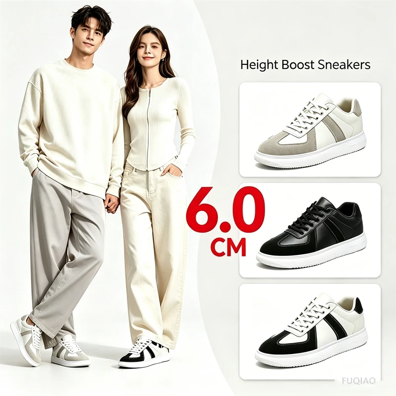 Unisex Hidden 6CM Height Increasing Shoes Large Size Breathable Soft Comfort Skate Shoes Men Women Couple Elevator Sneakers