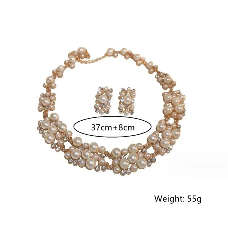 Luxury Pearl Necklace Earrings For Women Crystal Weddings Banquet Jewelry Sets