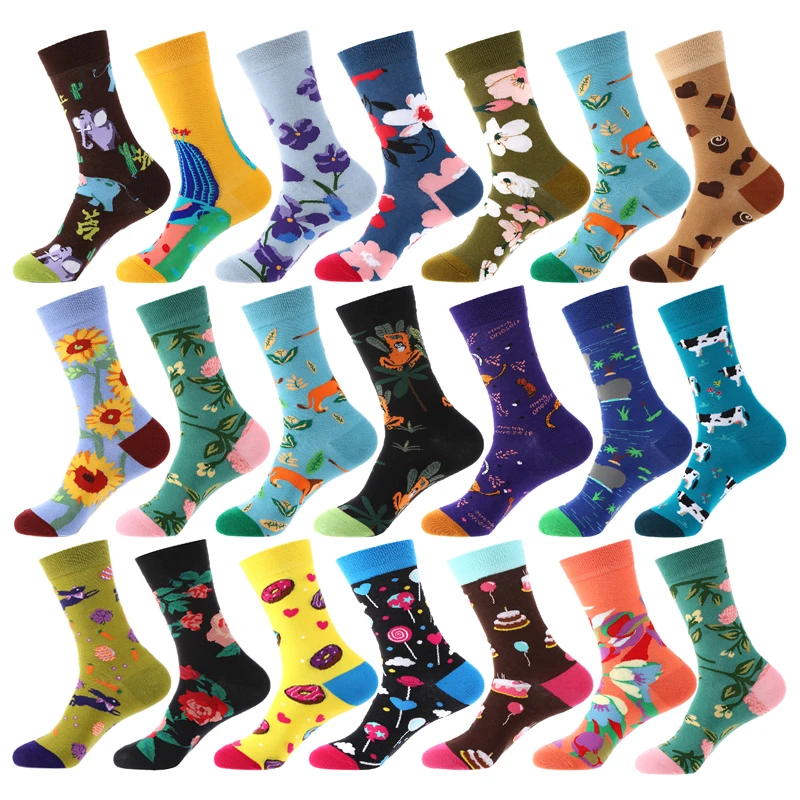 Colorful Fashion Women's Socks Cute Animal Cow Giraffe Lion Stocking Cartoon Flower Socks ClassicCandy Creative Funny Socks