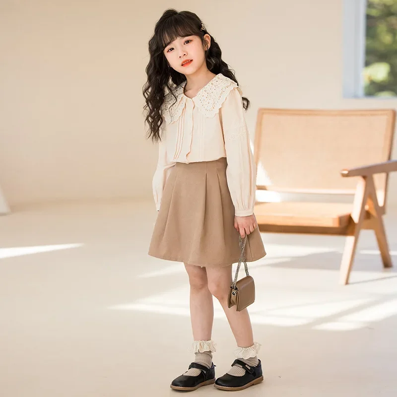 2024 Korean Spring Autumn Sets For Girls Junior Girl Cardigan Top Teenager Girl Short Skirt Children Sets For Girl 2 Pieces