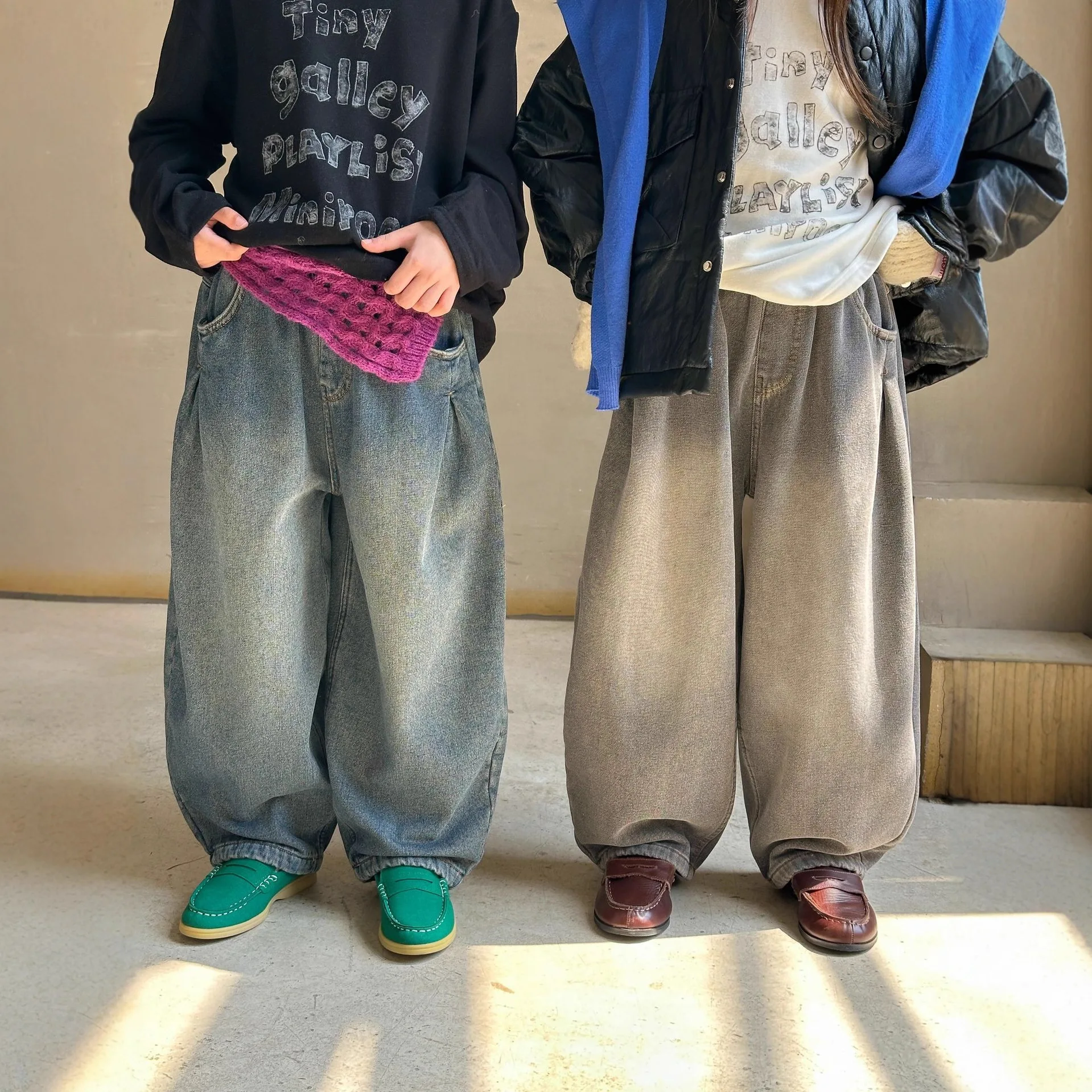 سراويل فضفاضة دافئة غير رسمية للأولاد، جينز صوف أنيق للشتاء النسخة الكورية الجديدة للأطفال #1