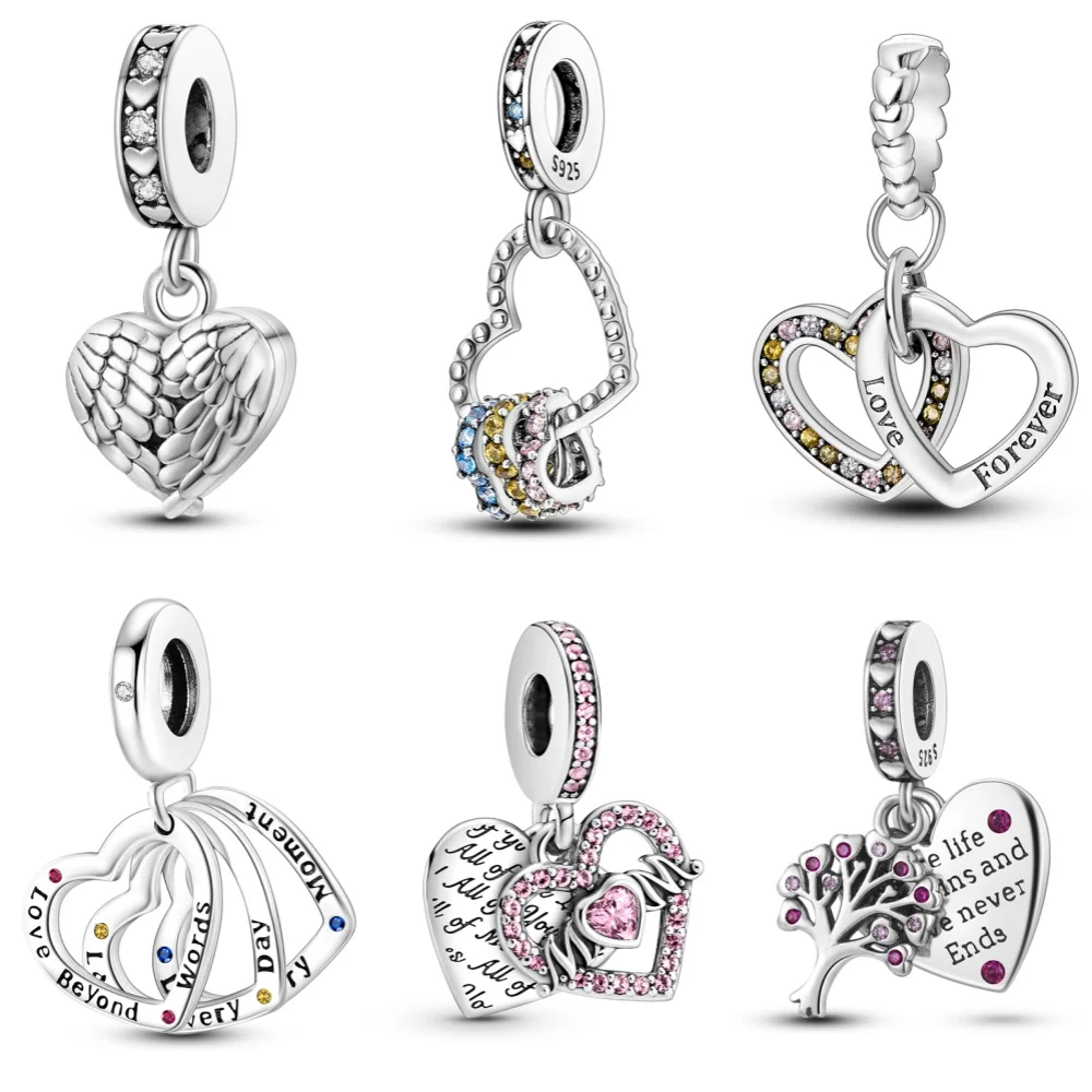 925 Sterling Silver Romantic Love HeartShape Series Charms Beads Fit Original Fine Bracelets S925 DIY Jewelry Gifts Accessory