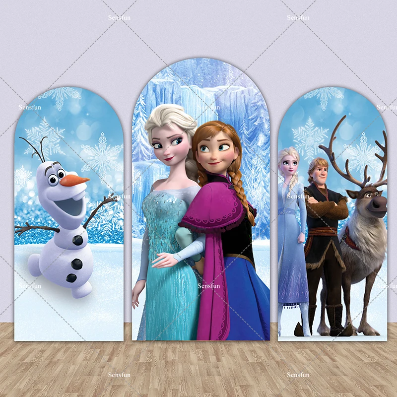 

Frozen Elsa Anna Arch Backdrop Cover Chiara Wall Party Decor Winter Snow Princess Girls Baby Shower Birthday Party Backgrounds