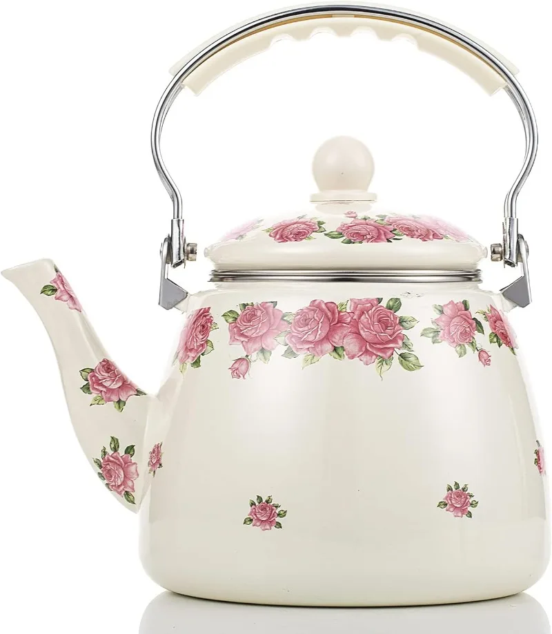 

Porcelain Large Enamel Teakettle,3.3L Colorful Teapot Floral Ceramic for Stovetop,Retro Classic Design, Water Jug