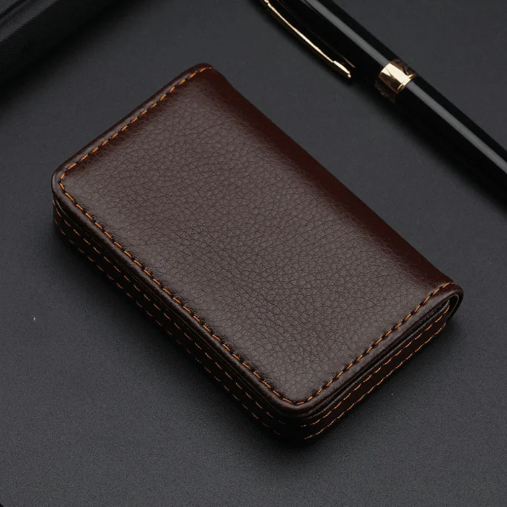 Sized Stitched PU Leather Credit Card Holder Visiting Business Card Case Wallet with Magnetic Shut for Men & Women