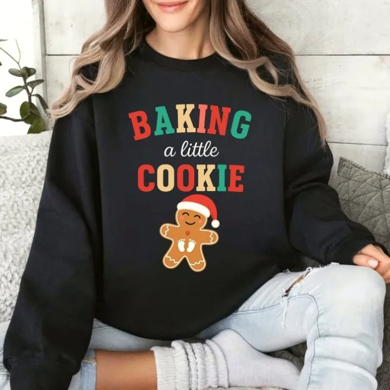 Growing A Little Cookie Sweatshirt, Maternity Christmas Hoodie, Christmas Pregnancy Announcement Funny Baby Reveal, New Mom Gift