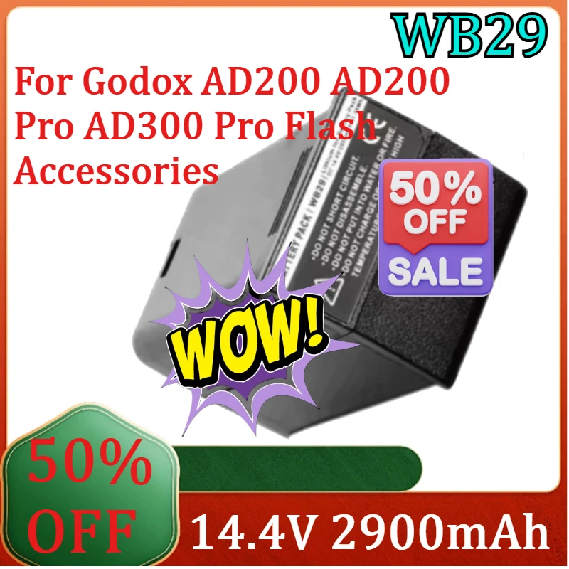 

For Godox AD200 AD200 Pro AD300 Pro Flash Accessories New WB29 14.4V 2900mAh Rechargeable Lithium Battery