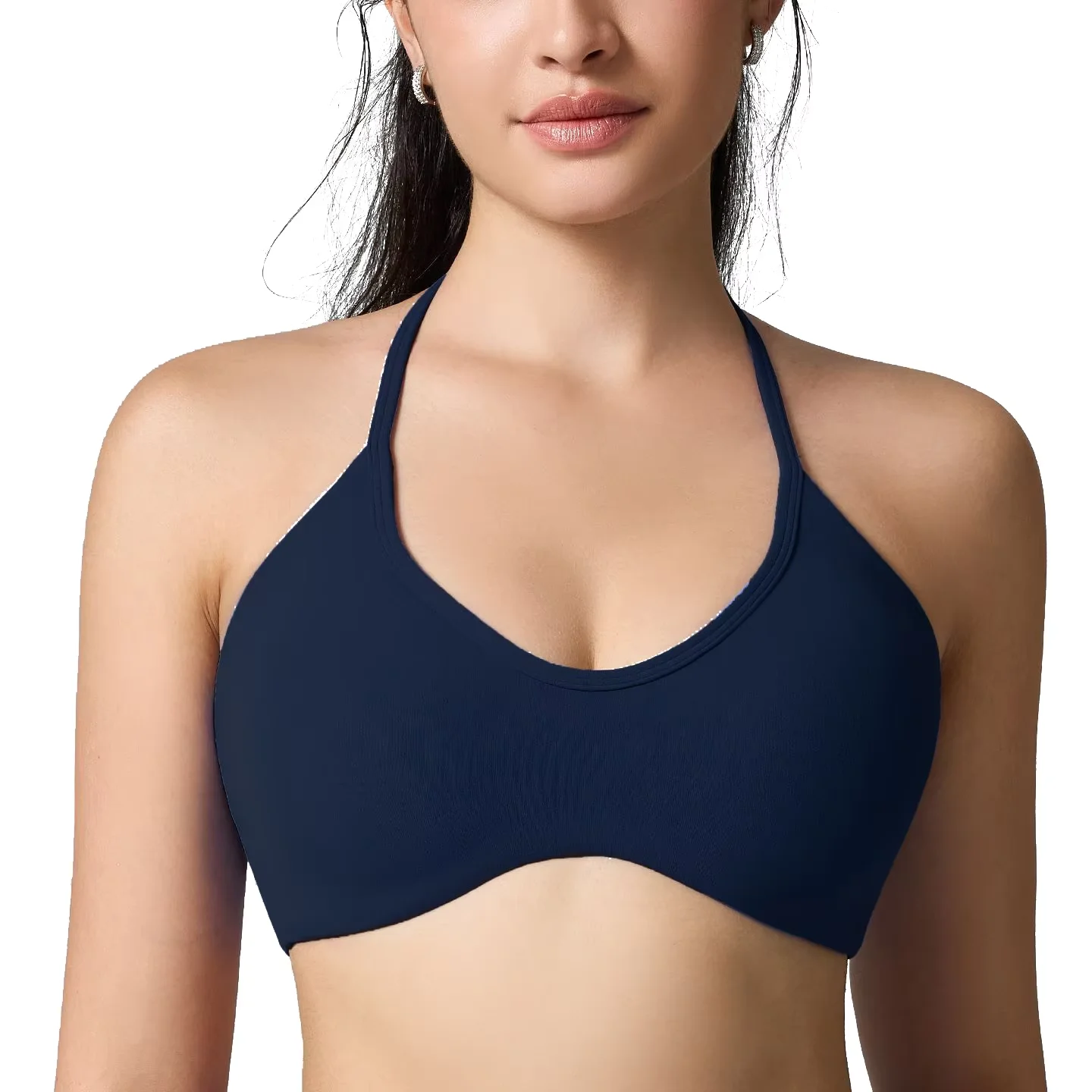 Women Adjustable Halter Yoga Sports Bra-Lightweight Breathable Four-Way Stretch Seamless Gym Crop Top with Back Support