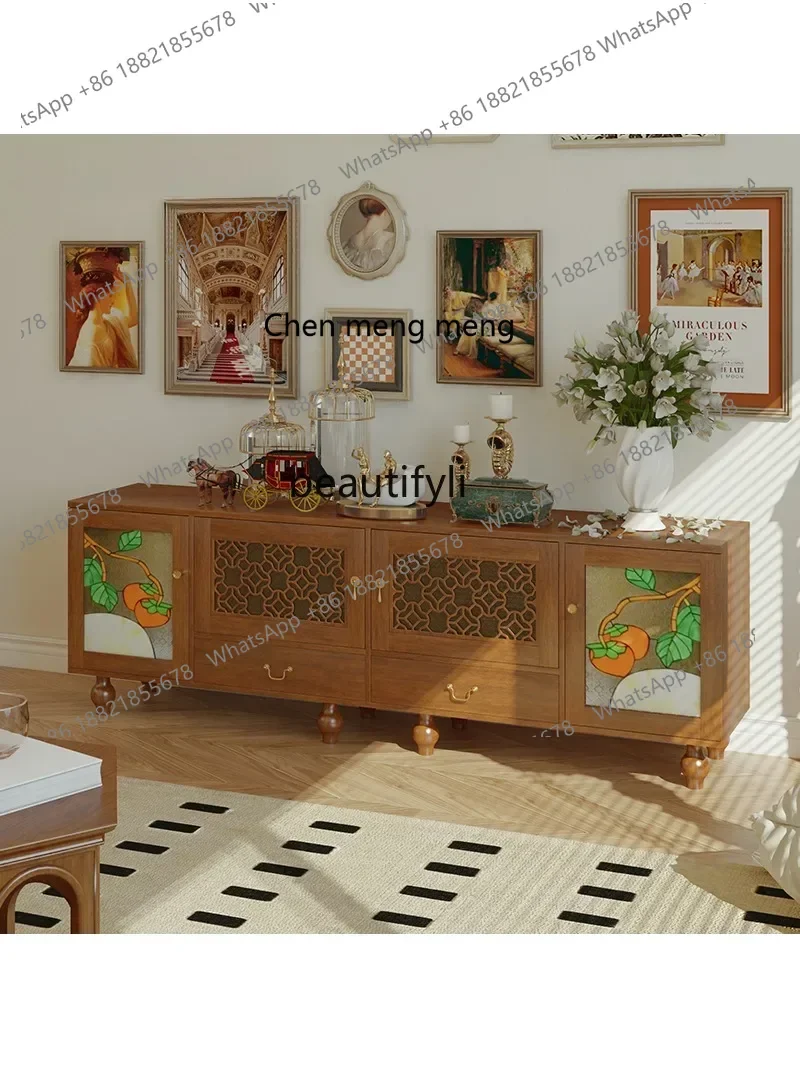 

ss7304 French Retro Solid Wood TV Cabinet Multifunctional Tonality Retro Audiovisual Cabinet Living Room Handmade Glass