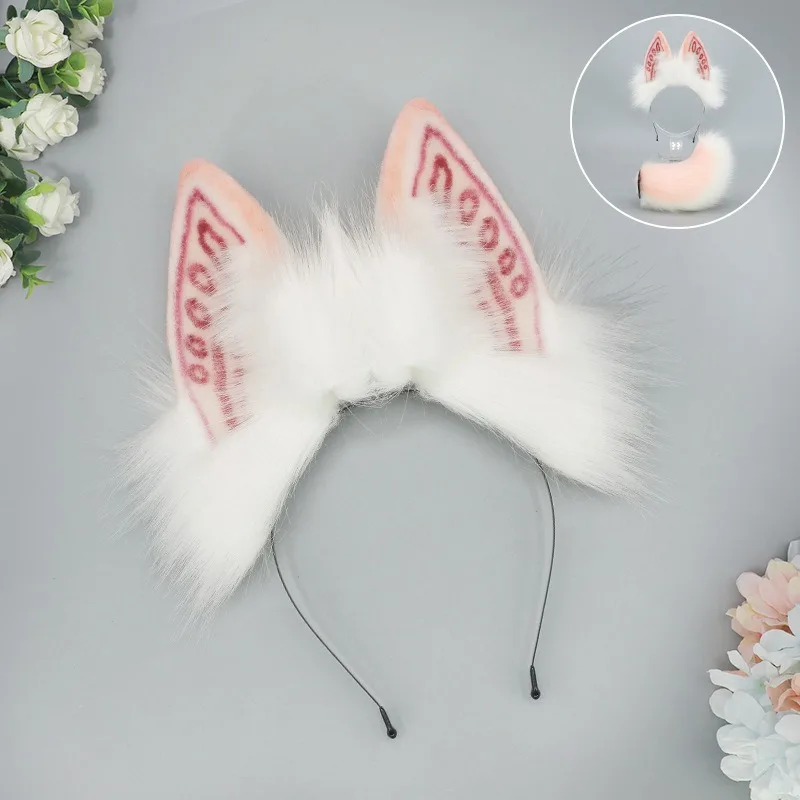 Handmade Plush Faux Fur กระต่ายหูแถบคาดศีรษะ Lolita Hairwear ผู้หญิงคอสเพลย์อุปกรณ์เสริม Props สัตว์หู Hairband หญิง Headwear