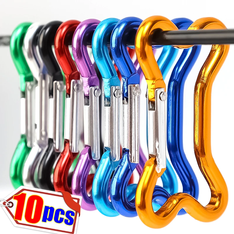 10PCS Dog Bone Carabiner Outdoor Camping Anti-lost Hanging Buckles Aluminum Alloy Lock Backpack Keychain Multifunctional Tools