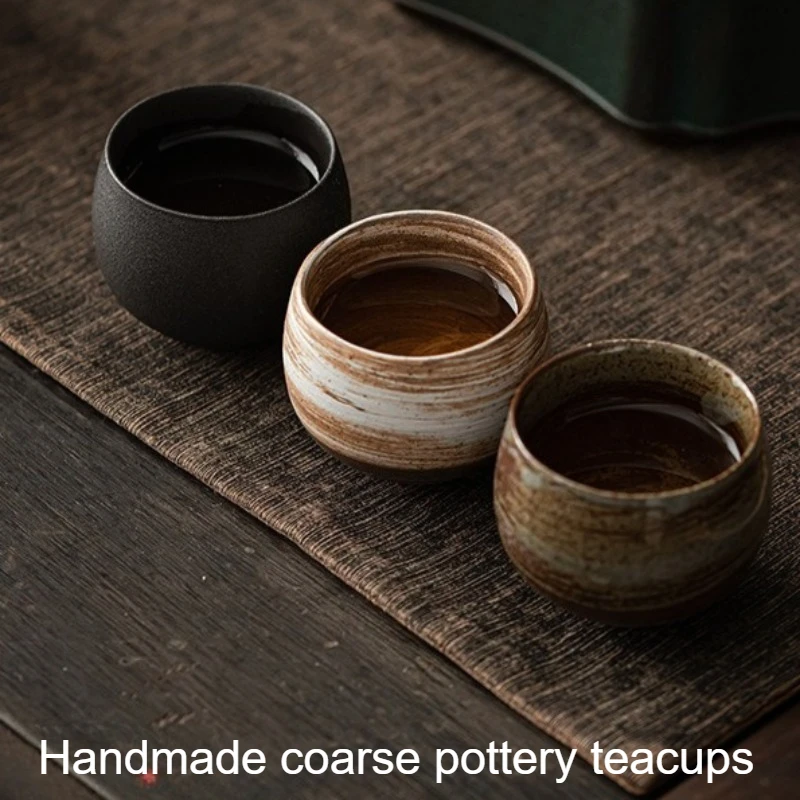 Hand-made rough pottery tea cups, tall ceramic teacups, kiln-turned retro single-cup tea sets.