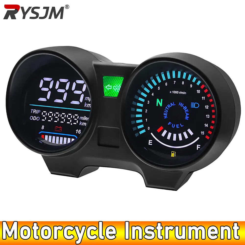ユニバーサルモーターサイクルスピードメーター走行距離計led電子機器デジタルダッシュボードrpmメーターブラジルタイタン150ホンダと互換性があります