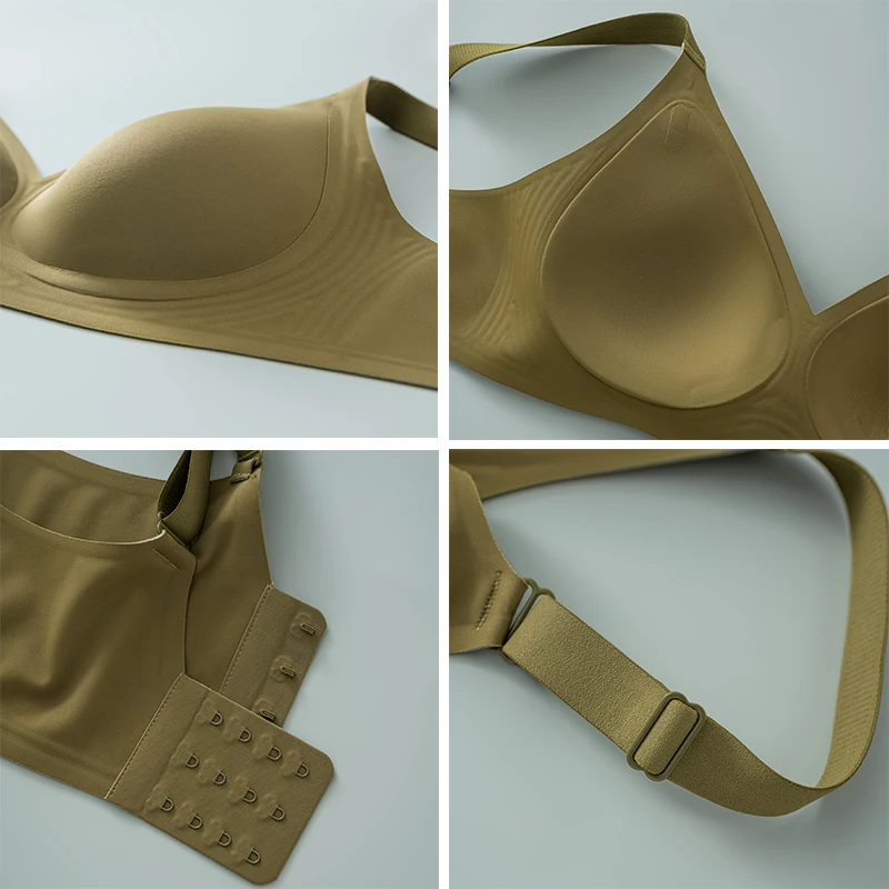 Plus Size Traceless Soft Support Jelly Pulling Women Underwear Fixed Cup Gathering Naked Feeling No Steel Ring Pure Color Bra