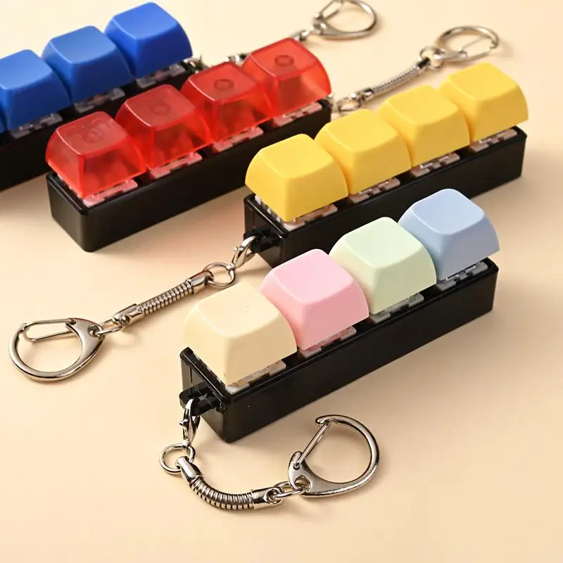 1PC 4 Keys Button Keycap Keychain ABS PC Clicker Fidget Toy Keyboard Gadget For Adult DIY Stress Relief Gift