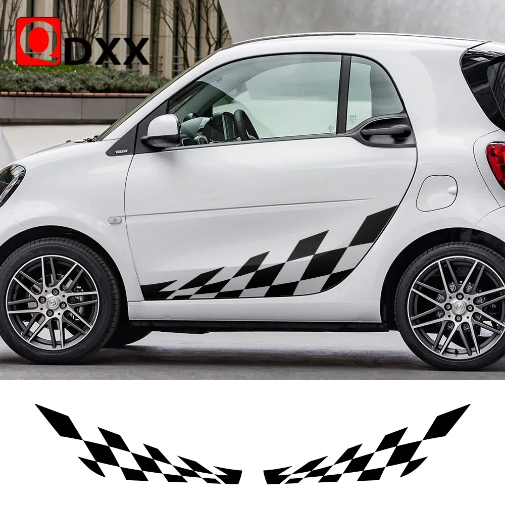 2PCS Car Door Side Lattice Vinyl Film Stickers For Mercedes Benz Smart Fortwo W453 W451 Racing Auto Body Decor Decal Accessories