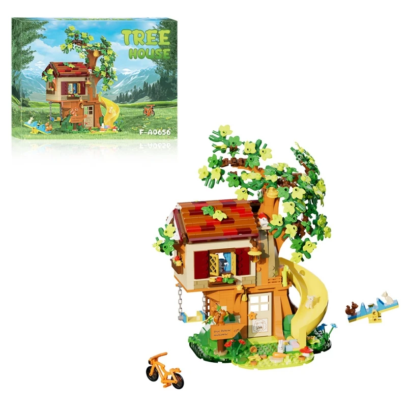 MOC-décennie s de construction de maison d'arbre de forêt pour enfants et adultes, modèle d'oiseau de vélo, briques d'architecture de bricolage, aucun jouet, cadeau